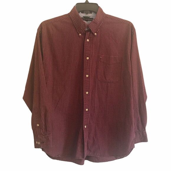 Tommy Hilfiger Red/Black Gingham Button Down Long Sleeve Shirt  Size‎ L - Picture 1 of 8